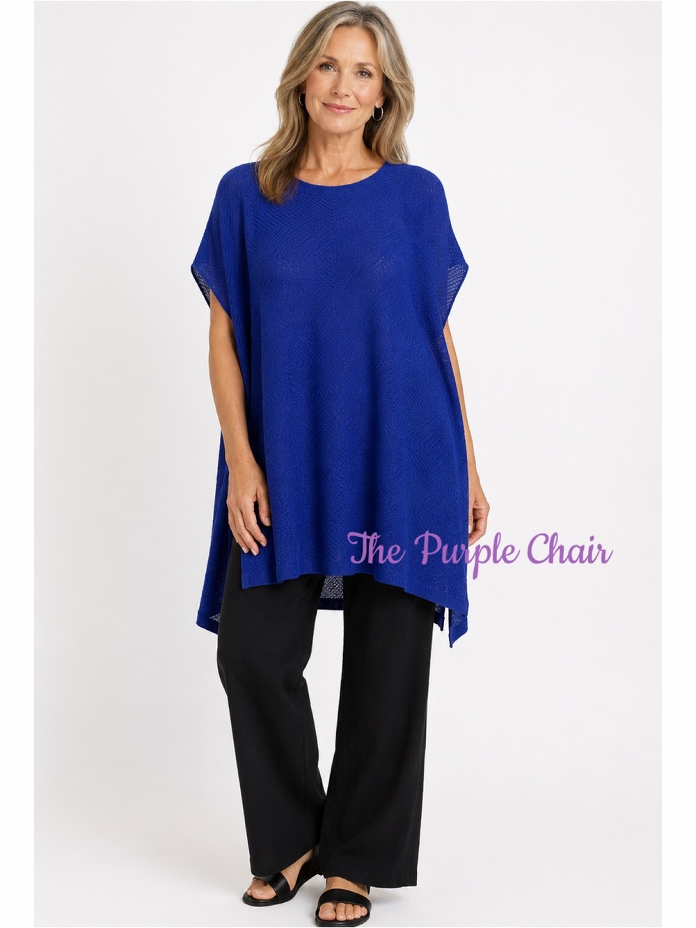EILEEN FISHER Adriatic Blue Crinkle Diamond Tunic Sweater Tunic